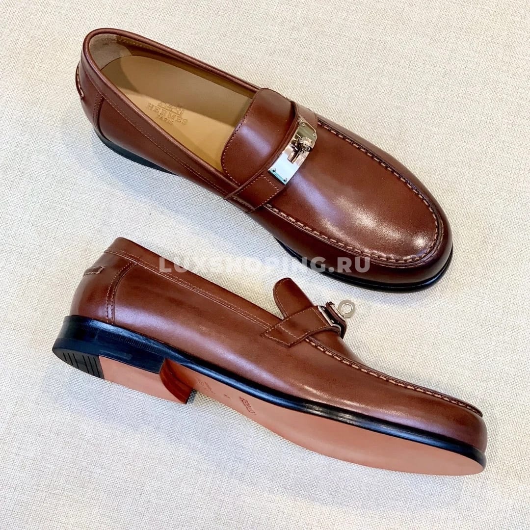 Мокасины Hermes c классической пряжкой коричневы - фото 5