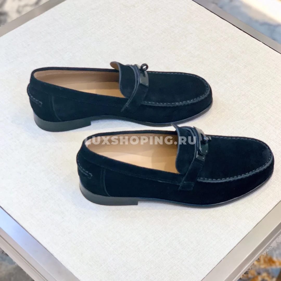 Мокасины Hermes замшевые с классической пряжкой синие - фото 2