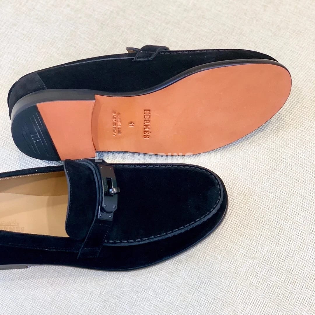 Мокасины Hermes замшевые с классической пряжкой синие - фото 5