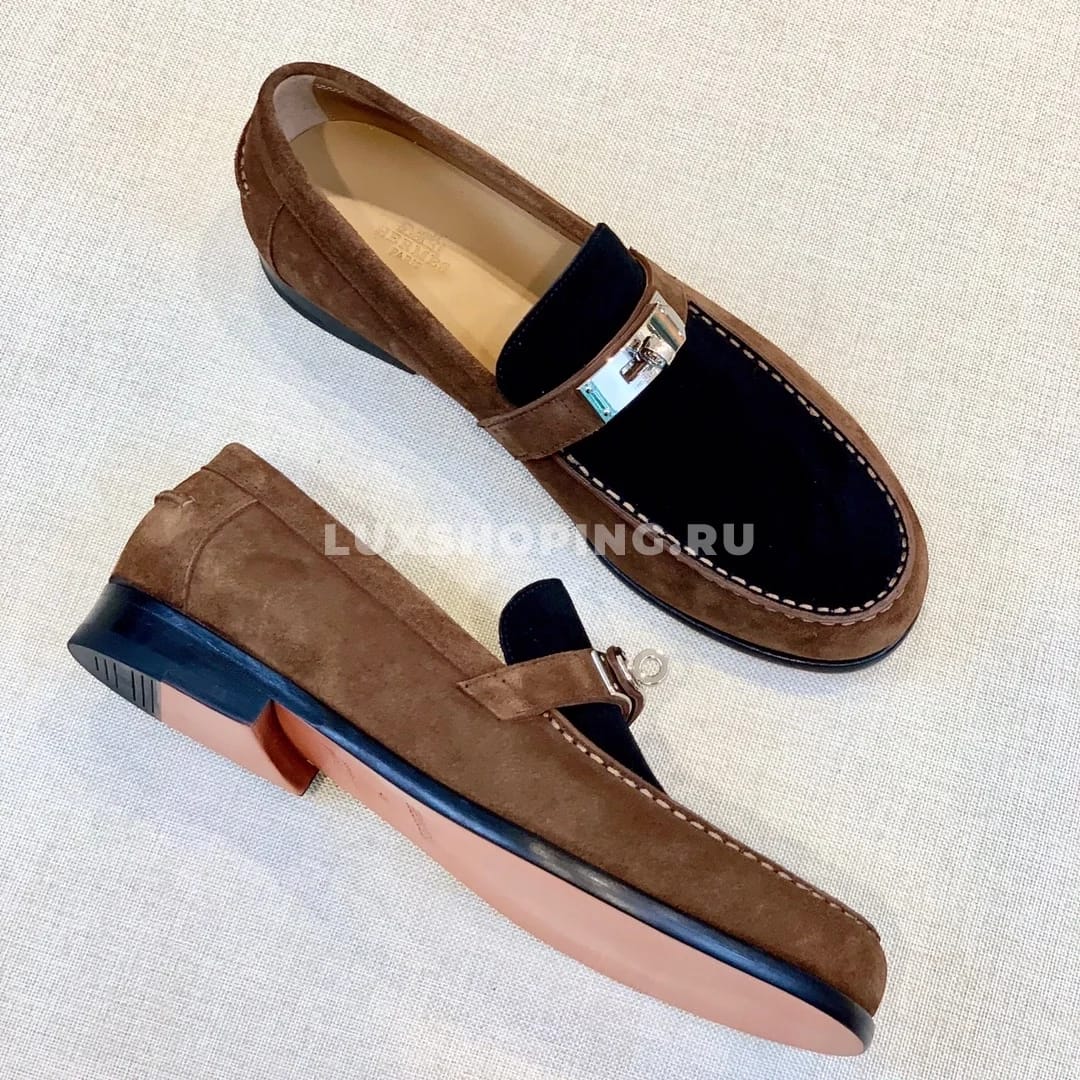 Мокасины Hermes замшевые с классической пряжкой комбинированные - фото 3
