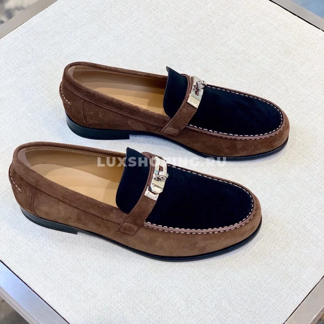 Мокасины Hermes замшевые с классической пряжкой комбинированные - фото 4