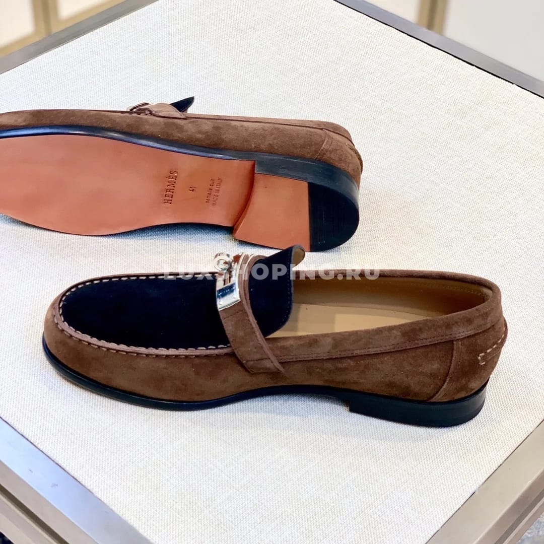 Мокасины Hermes замшевые с классической пряжкой комбинированные - фото 7