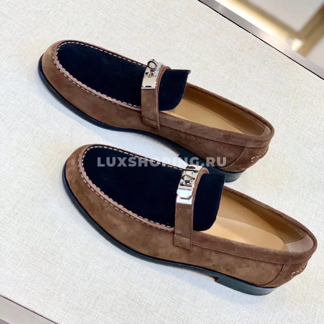 Мокасины Hermes замшевые с классической пряжкой комбинированные - фото 9