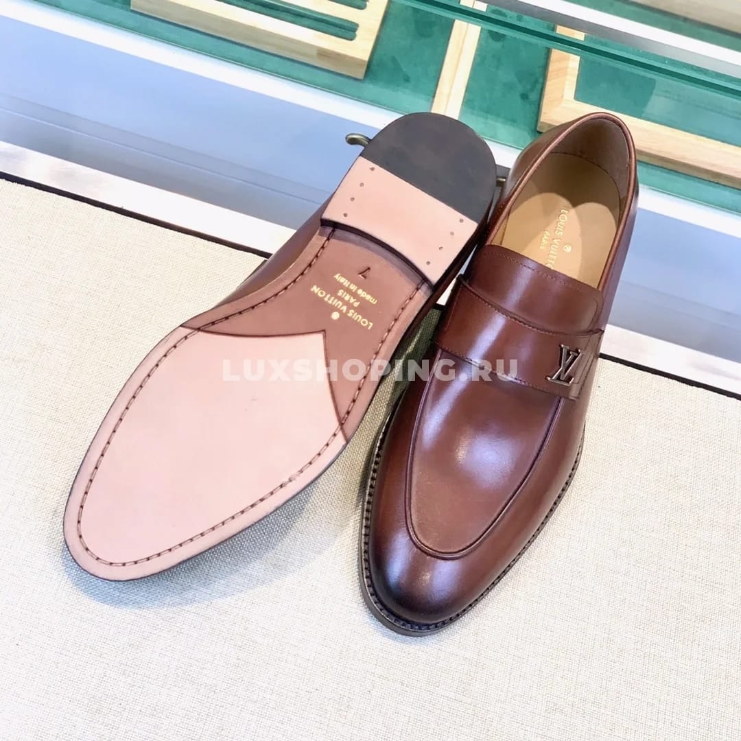 Лоферы Louis Vuitton с пряжкой и лого коричневые - фото 4