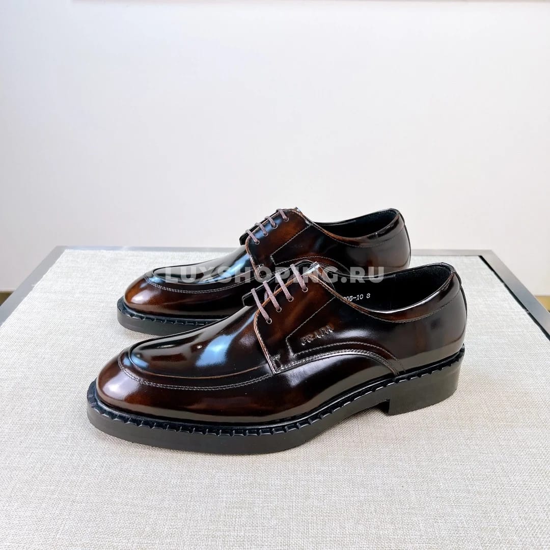 Туфли Prada со шнурками лакированные коричневые - фото 4