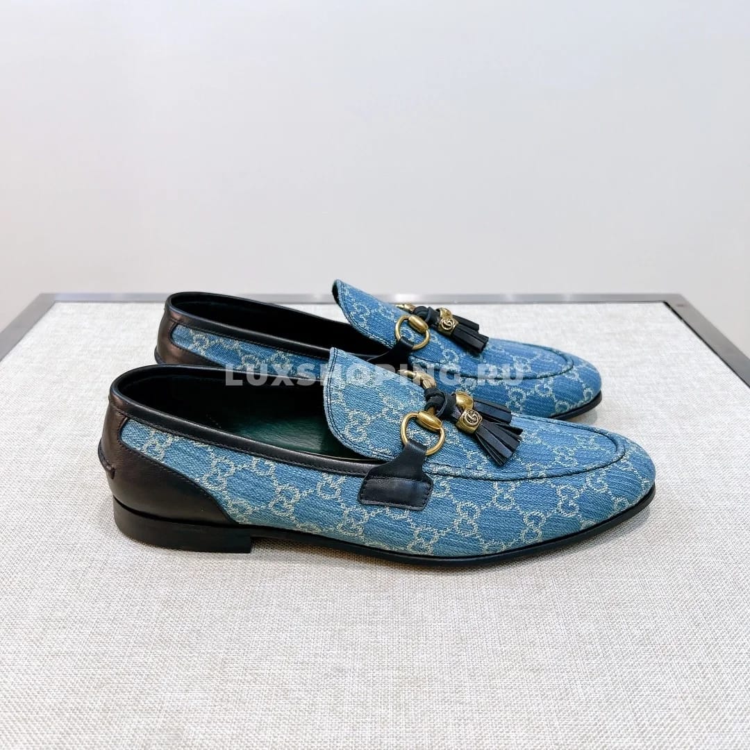 Мокасины Gucci с кисточками голубые - фото 2