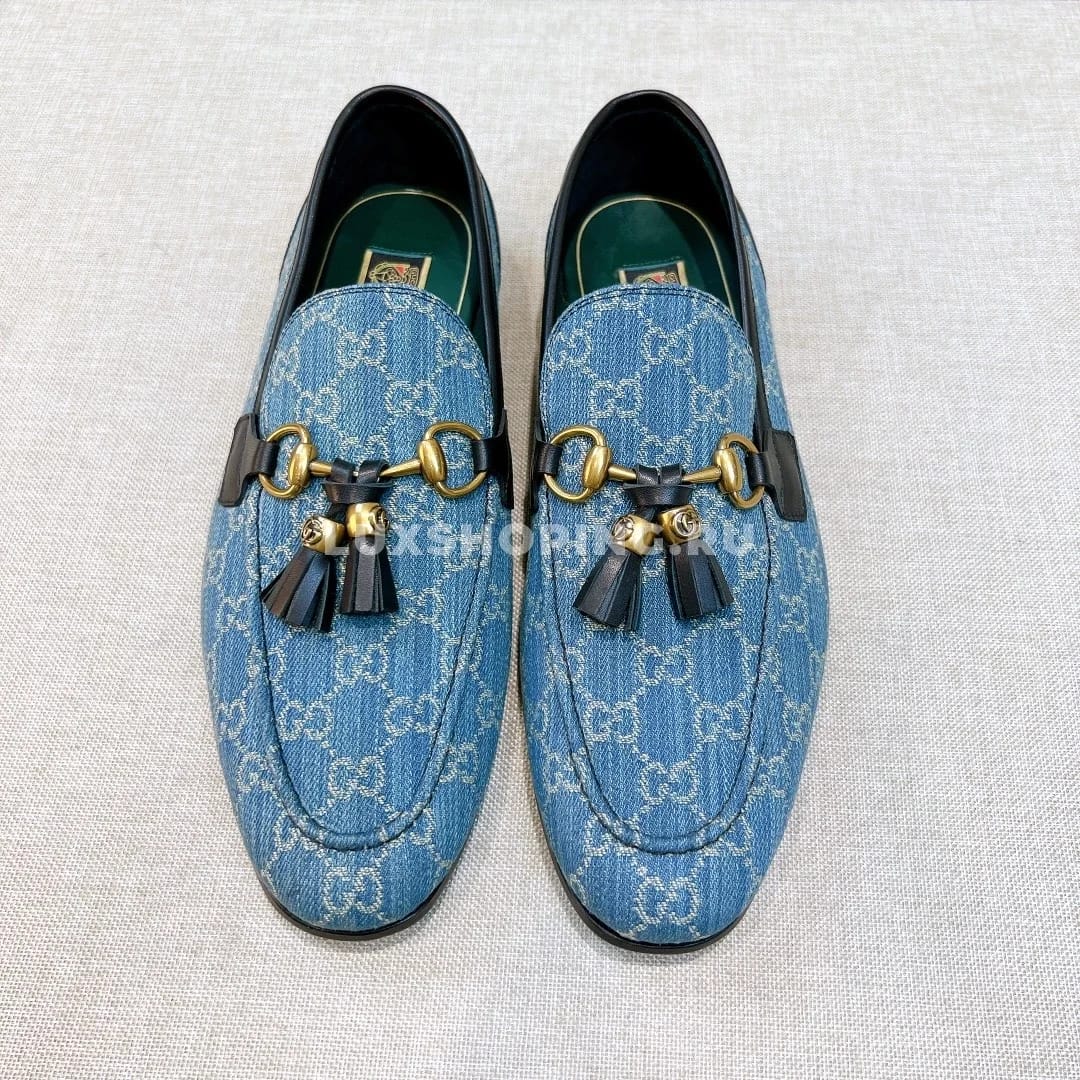 Мокасины Gucci с кисточками голубые - фото 3