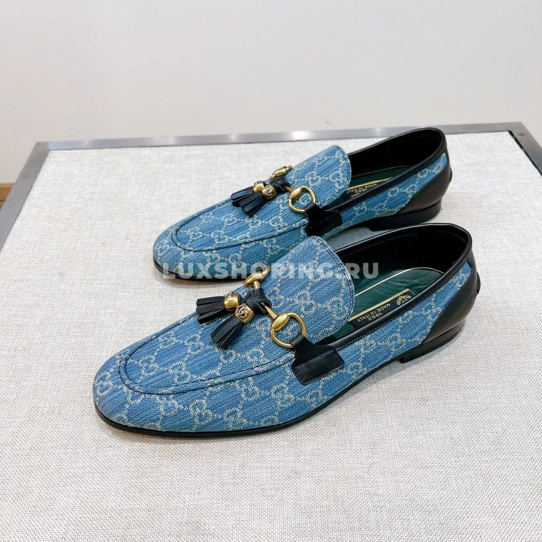Мокасины Gucci с кисточками голубые - фото 6