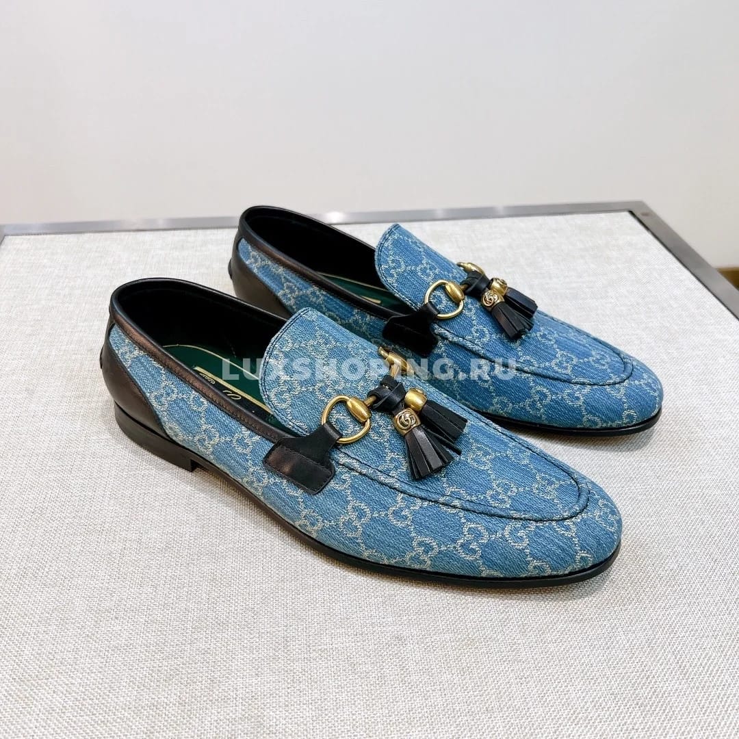 Мокасины Gucci с кисточками голубые - фото 7