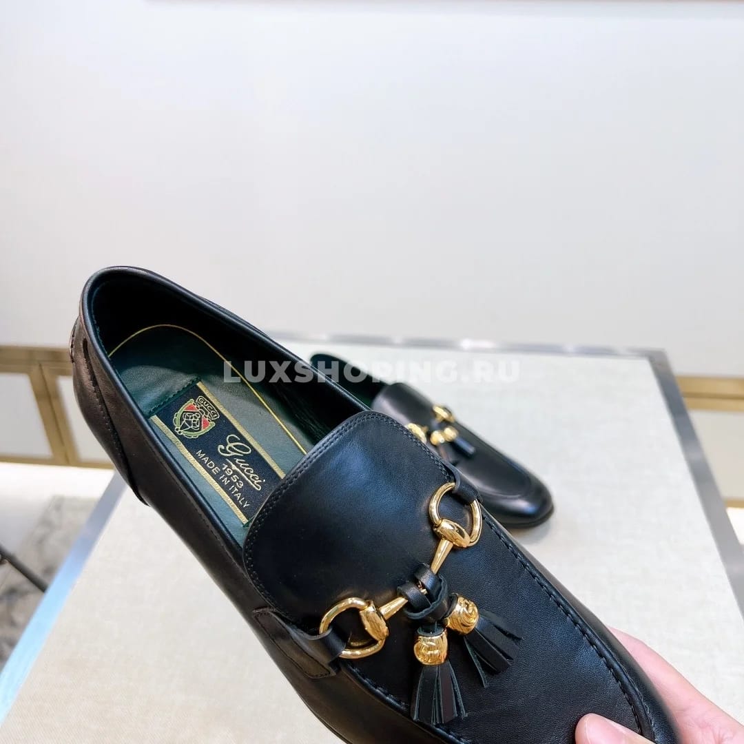 Мокасины Gucci с кисточками кожаные черные - фото 5
