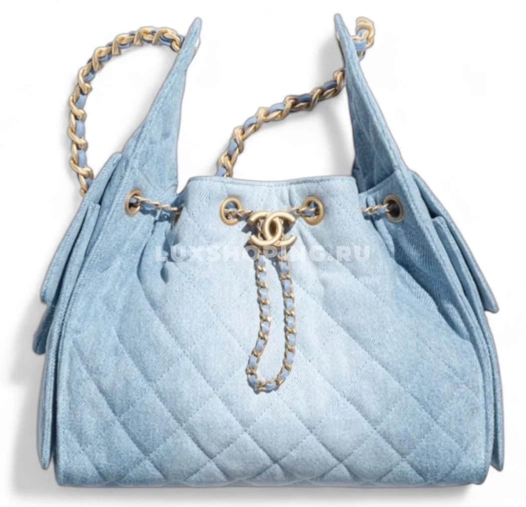 CHANEL сумка denim хобо из светлого варёного денима  40×30×15 см