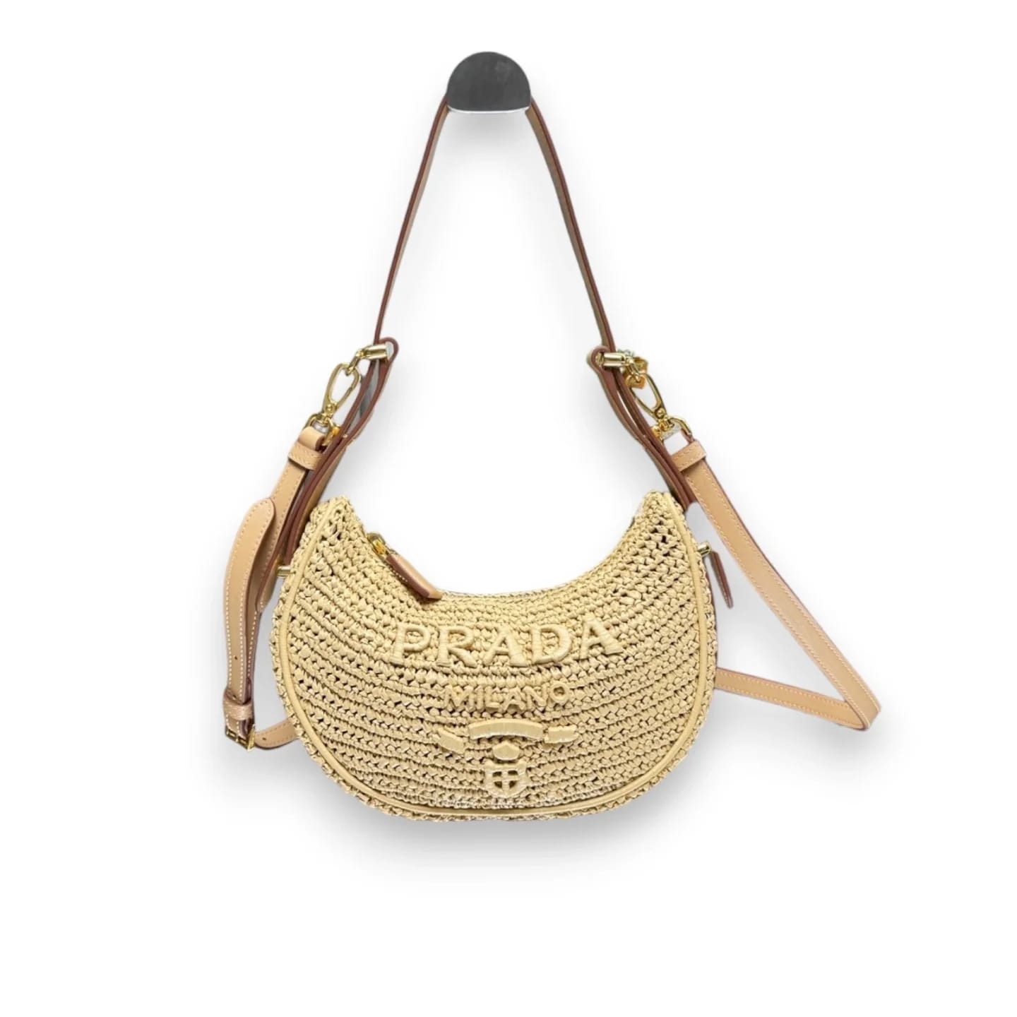 Сумка-луна Prada плетеная из рафии 22,5×18,5×6 см
