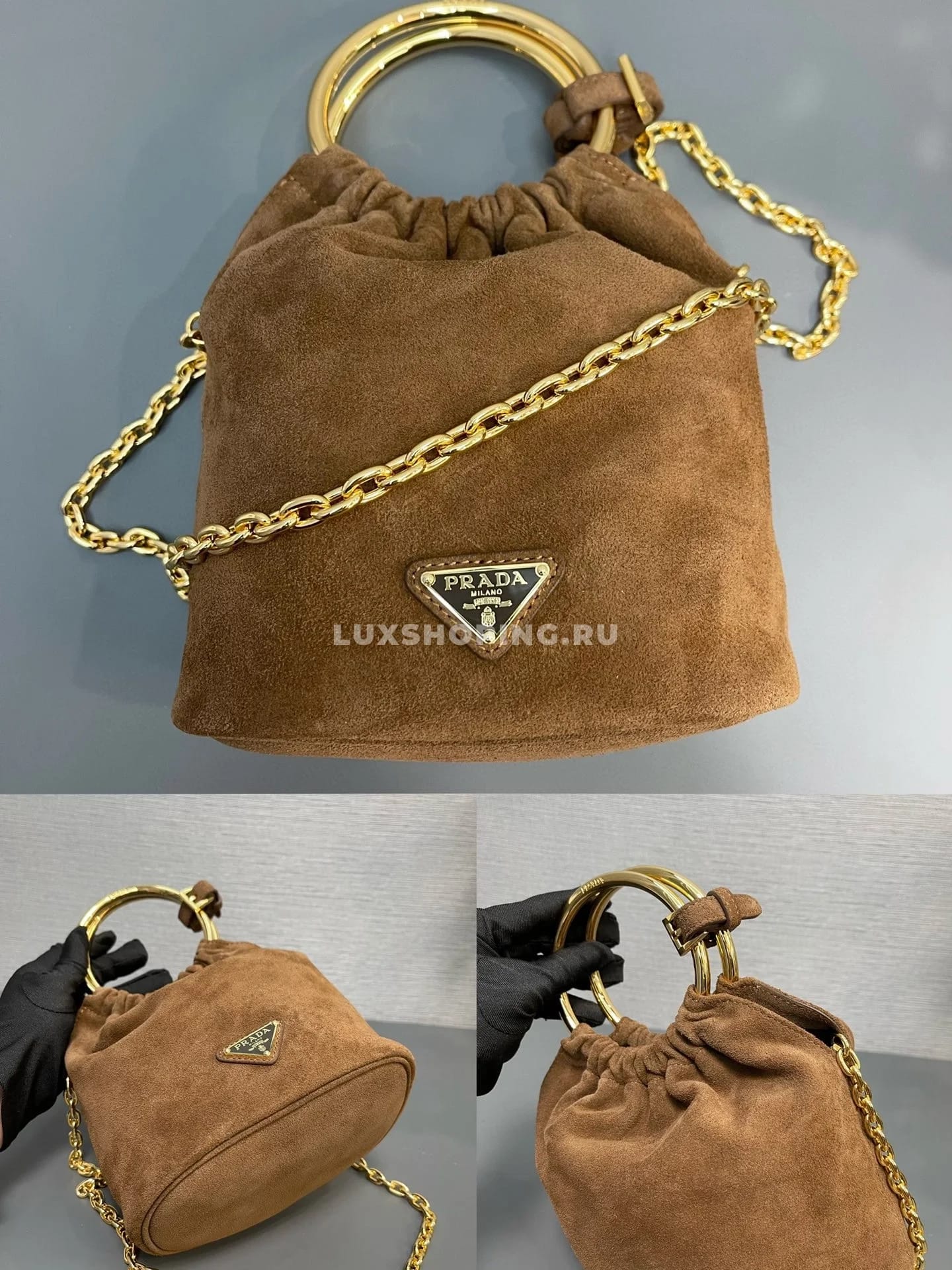 PRADA | Мини сумка из замши 15×19×8 см - фото 11