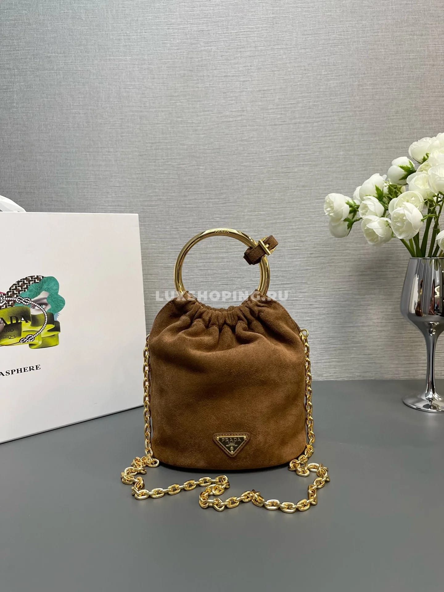 PRADA | Мини сумка из замши 15×19×8 см - фото 3