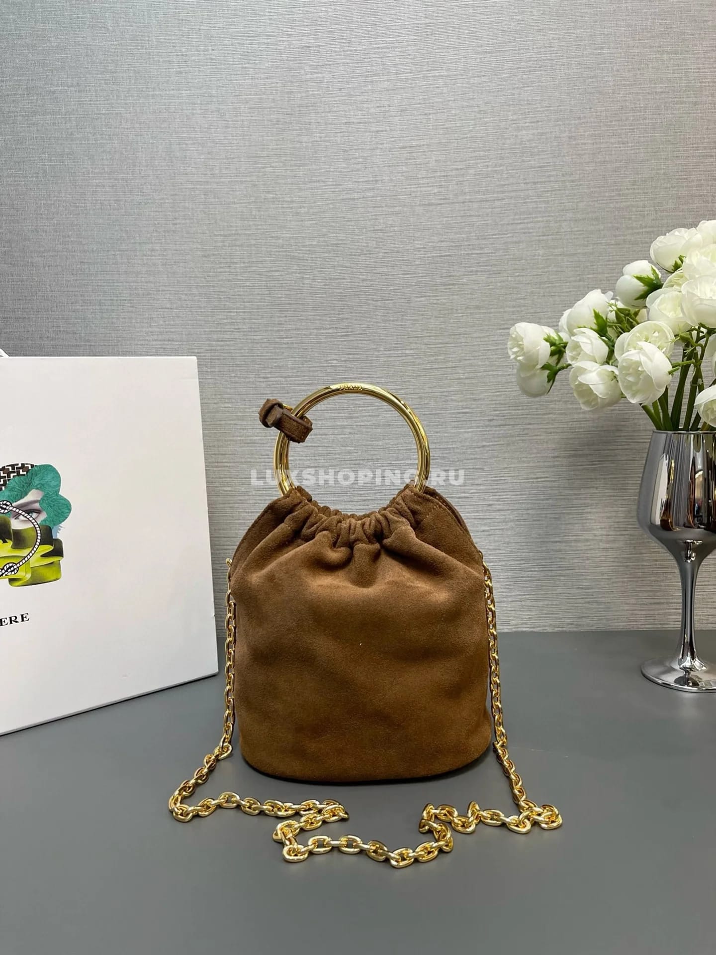PRADA | Мини сумка из замши 15×19×8 см - фото 4
