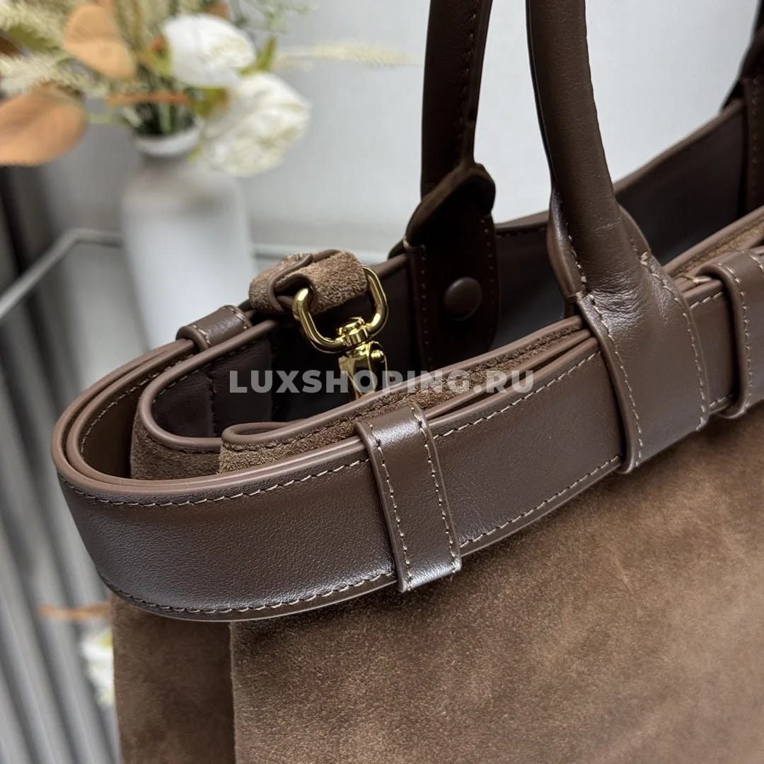 Сумка Prada Buckle коричневая из замши с ремешком 35×25×13 см - фото 9