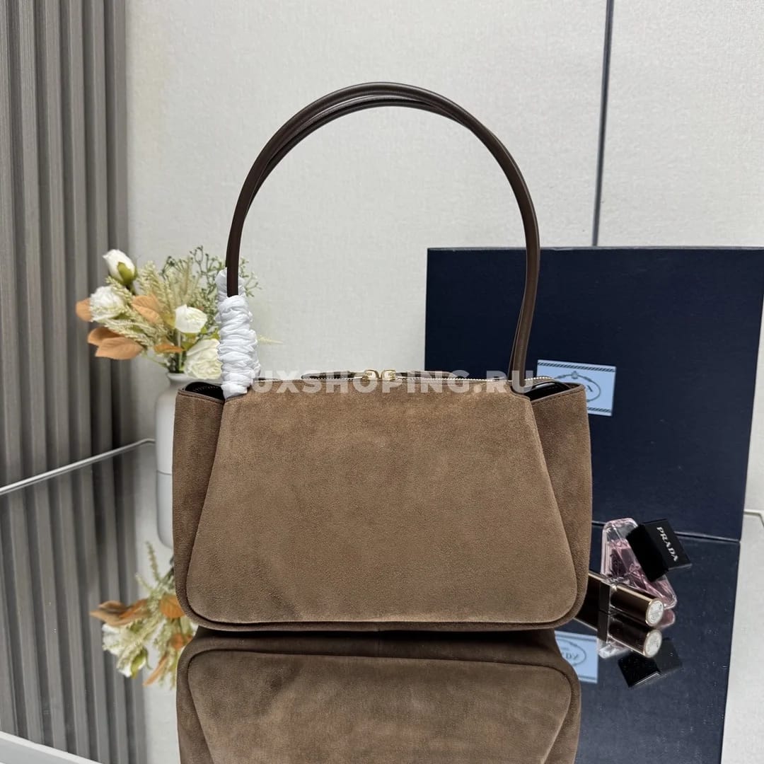 Сумка через плечо Prada Darling из замши, коричневая 28×18×11 см - фото 6