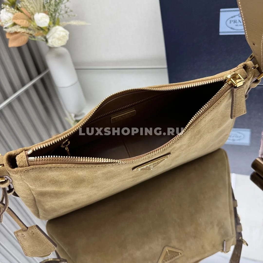 Сумка Prada Aimee Hobo из замши карамельная 31×18×10 см - фото 3