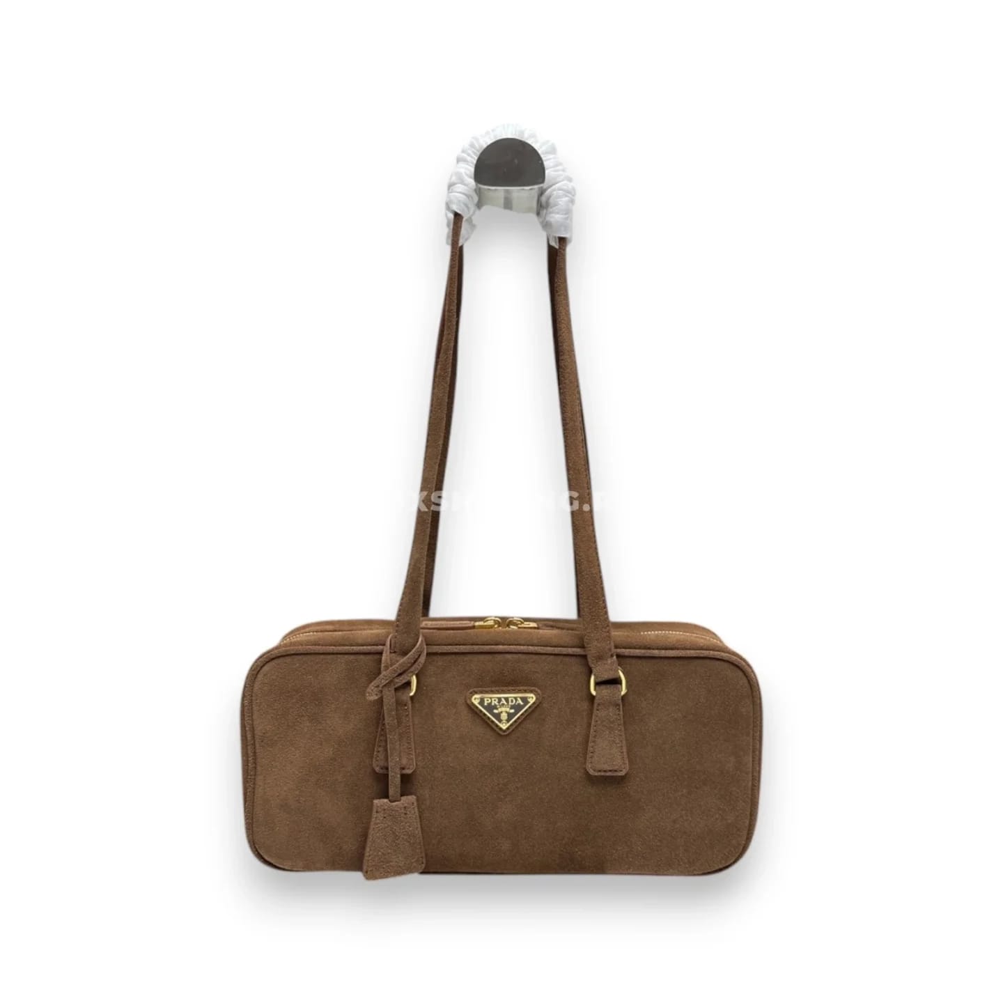 Сумка Prada прямоугольная из замши коричневая 30×14×8,5 см