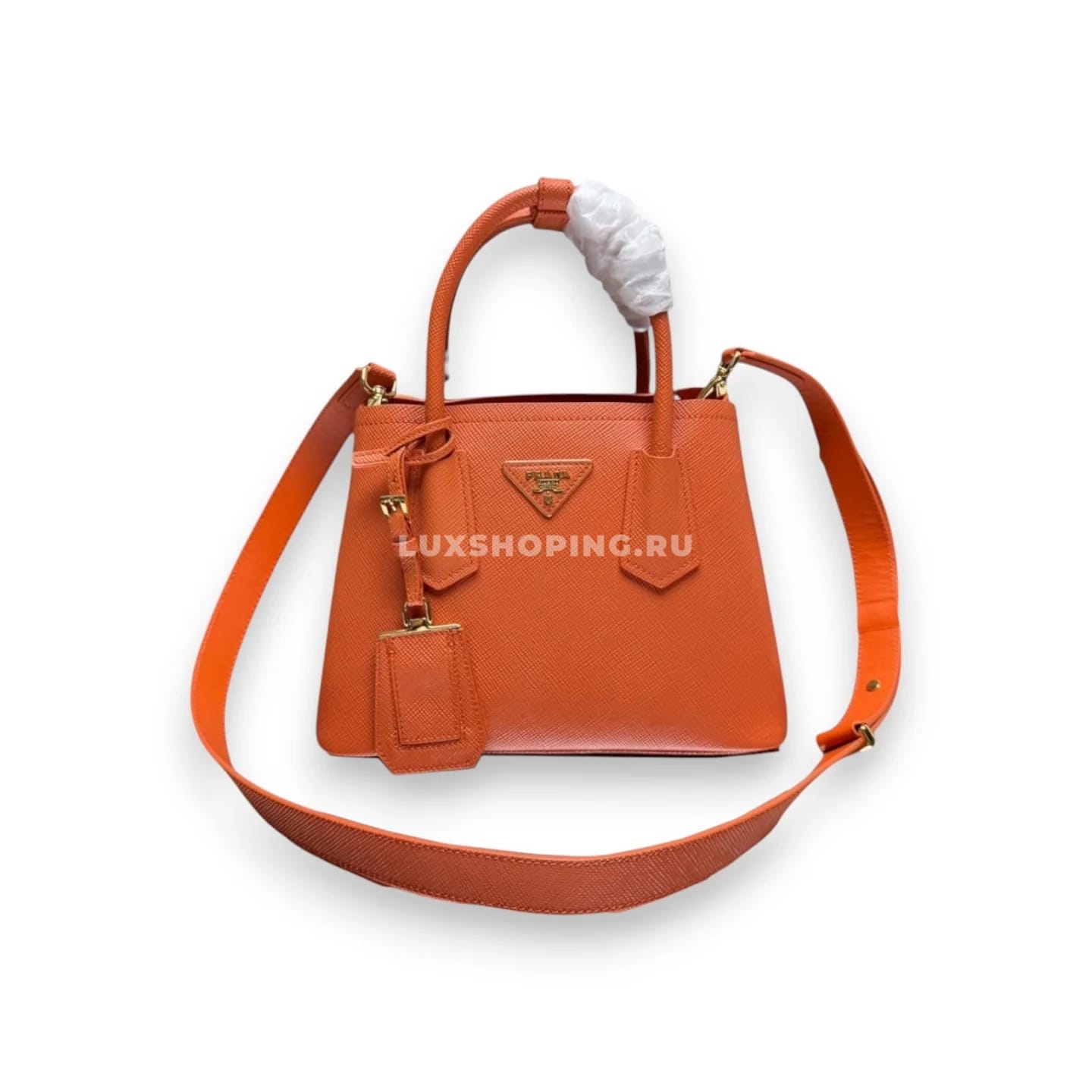Мини-сумка Prada Double Saffiano оранжевая 25×18,5×12,5 см