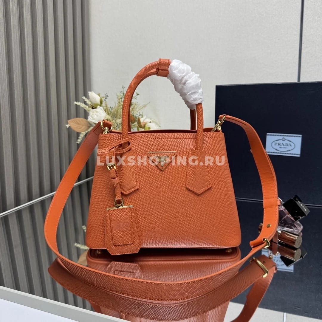 Мини-сумка Prada Double Saffiano оранжевая 25×18,5×12,5 см - фото 4