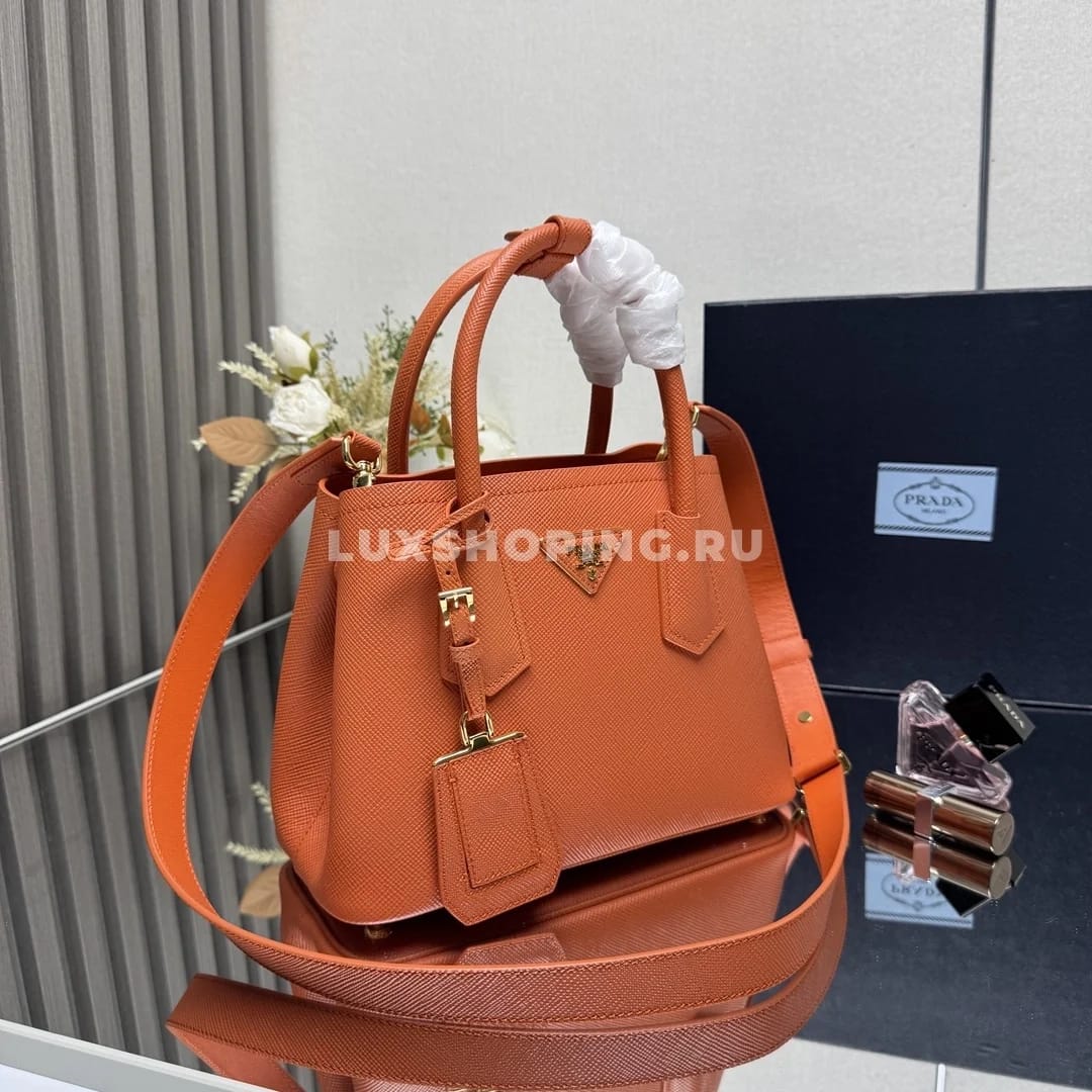 Мини-сумка Prada Double Saffiano оранжевая 25×18,5×12,5 см - фото 7