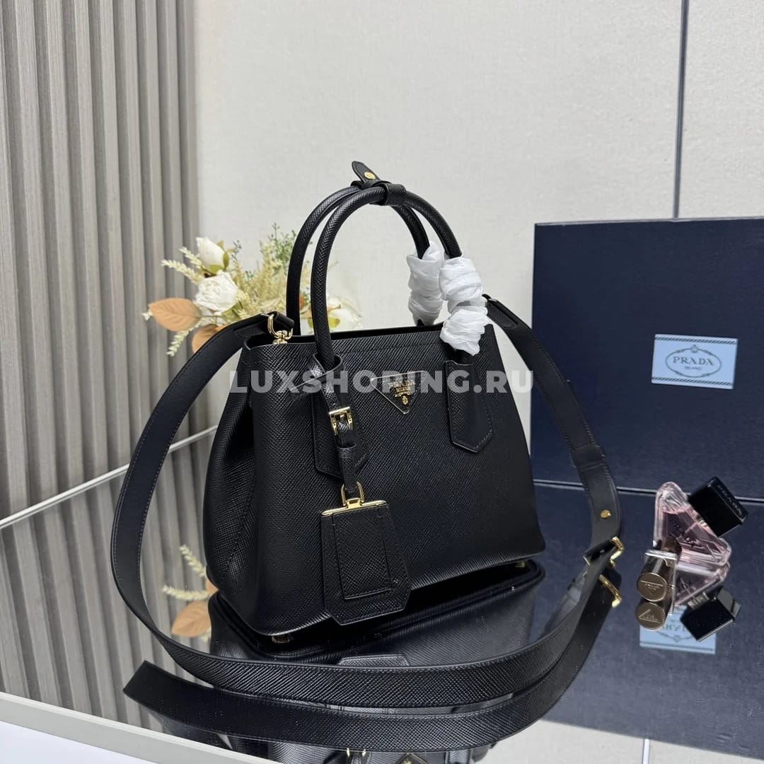 Мини-сумка Prada Double Saffiano черная 25×18,5×12,5 см - фото 7