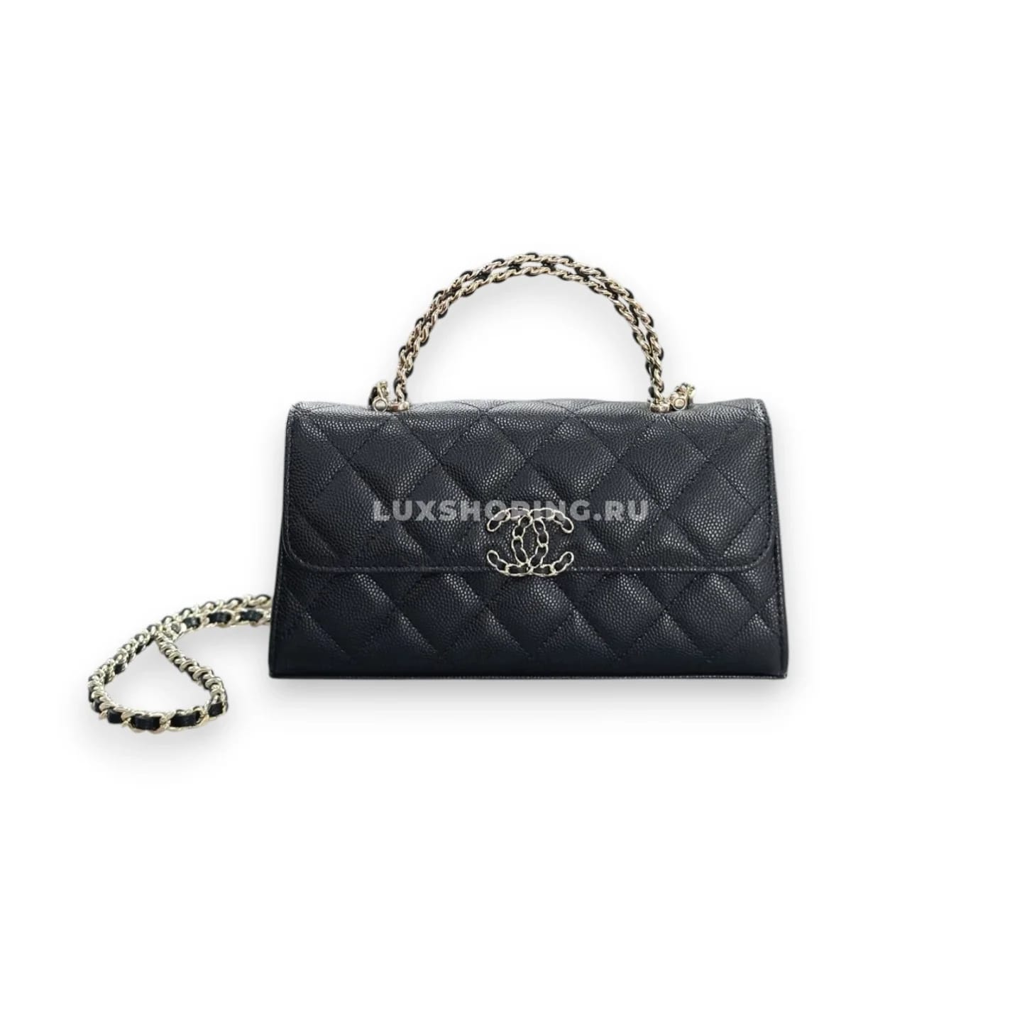Сумка Chanel 25S с ручкой-цепочкой черная 10×18×4,5 см