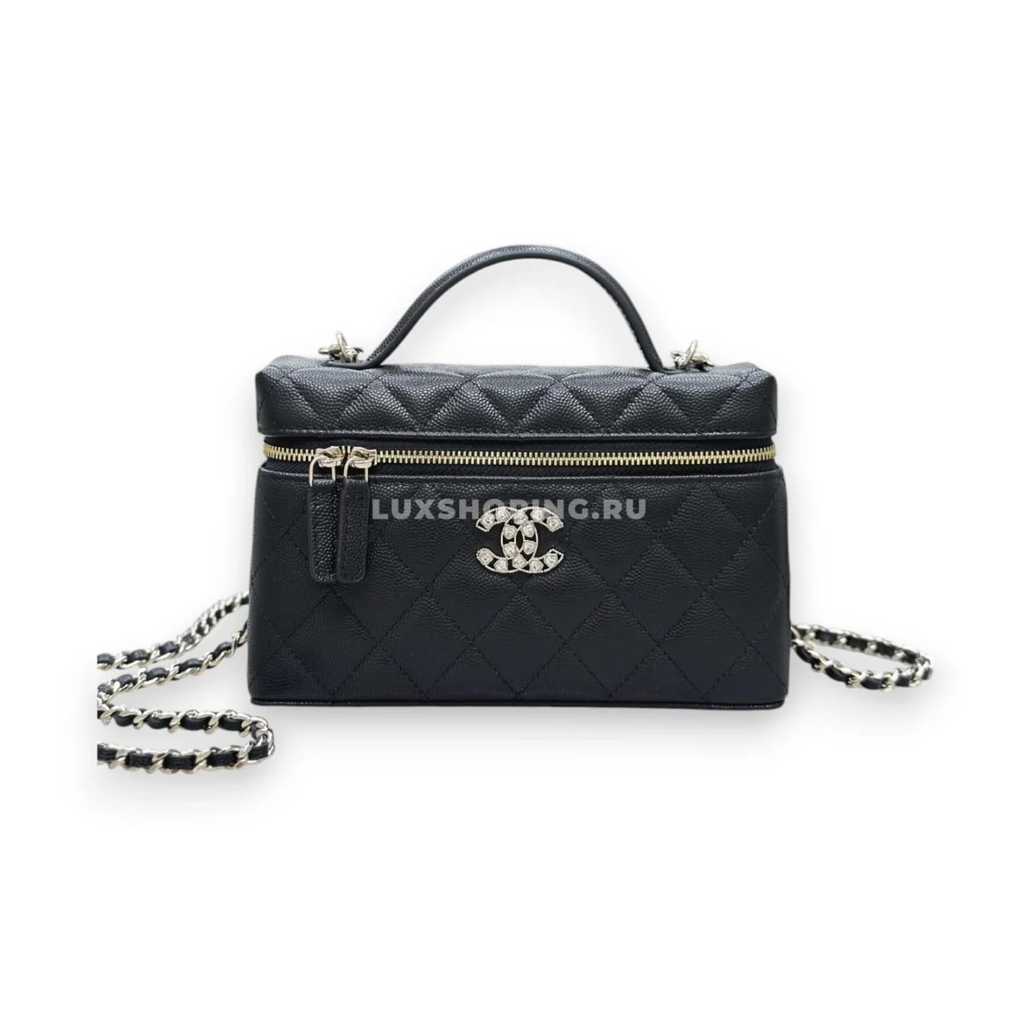 Сумка Chanel Vanity черная с большим лого 17×19,5×5 см