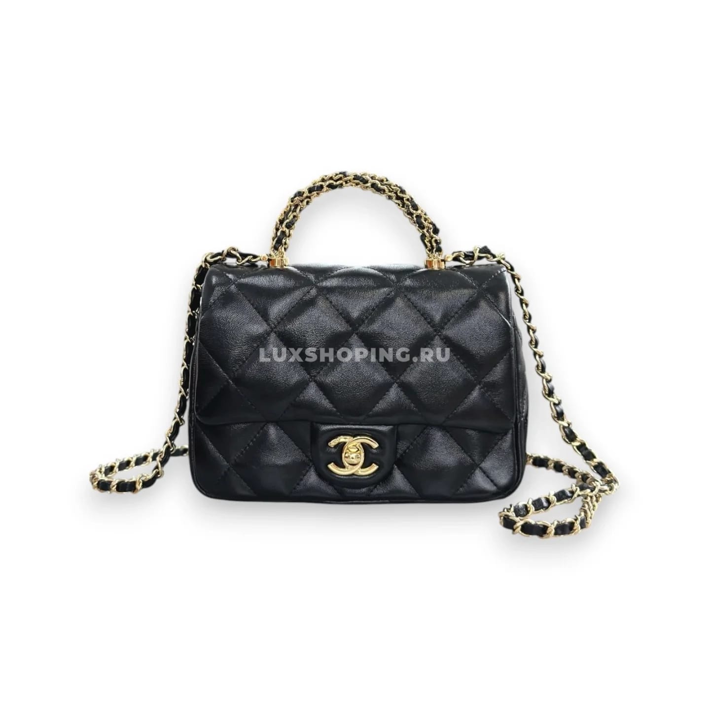 Сумка Chanel 24B Handle Flap Bag Square черная 14×19×8,5 см
