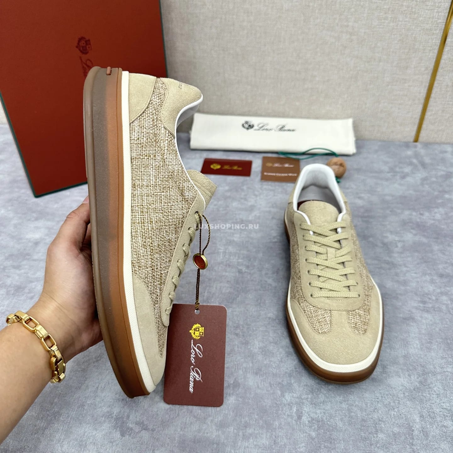 Кеды Loro Piana Trainer Sneakers песочные - фото 4