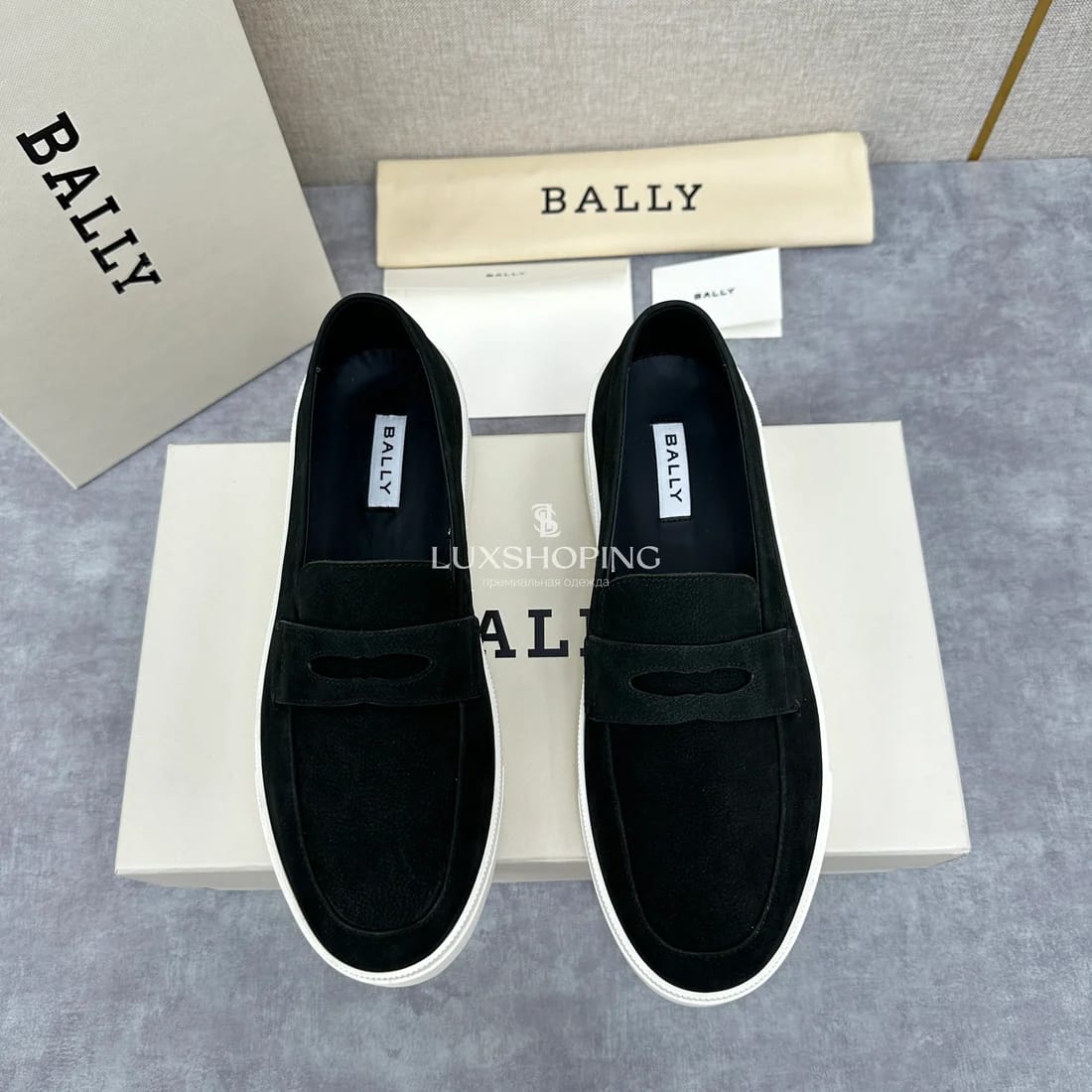 Слипоны Bally мужские черные на белой подошве - фото 2