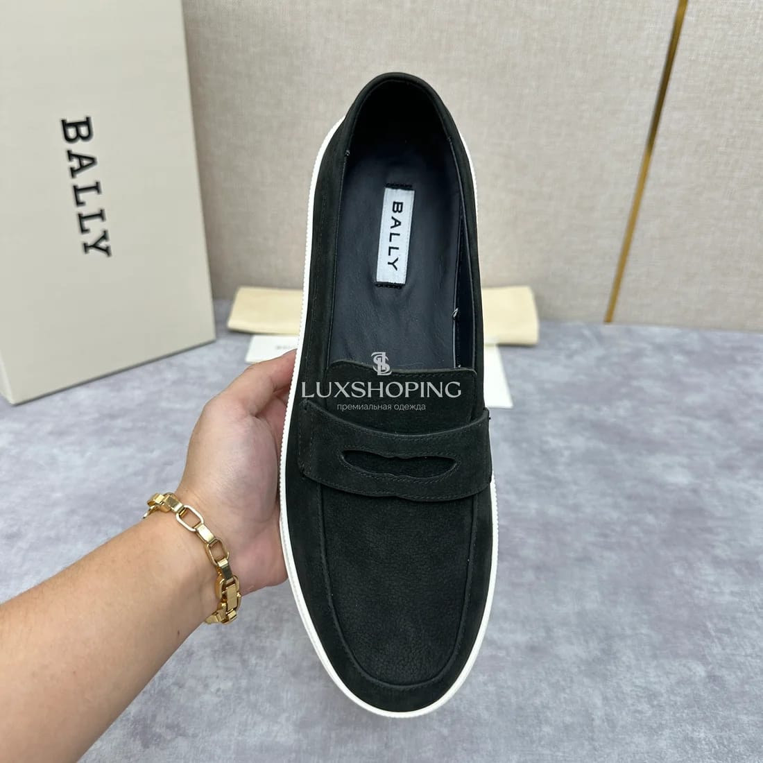 Слипоны Bally мужские черные на белой подошве - фото 6