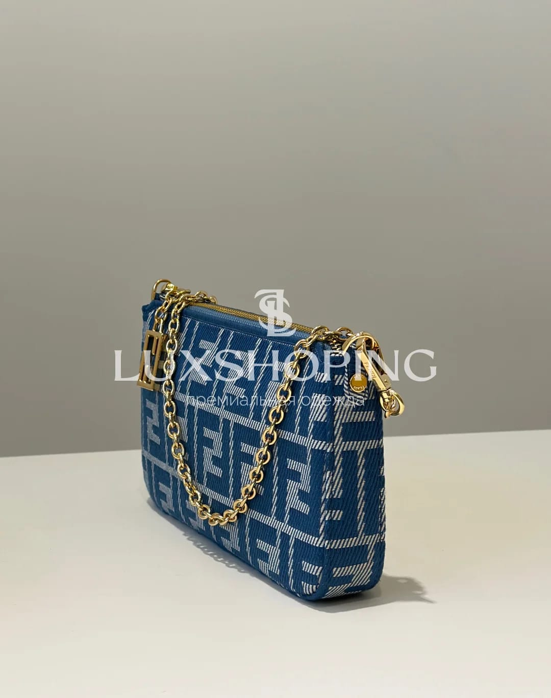 Сумка Fendi Baguette синяя 20×3×12 см - фото 4