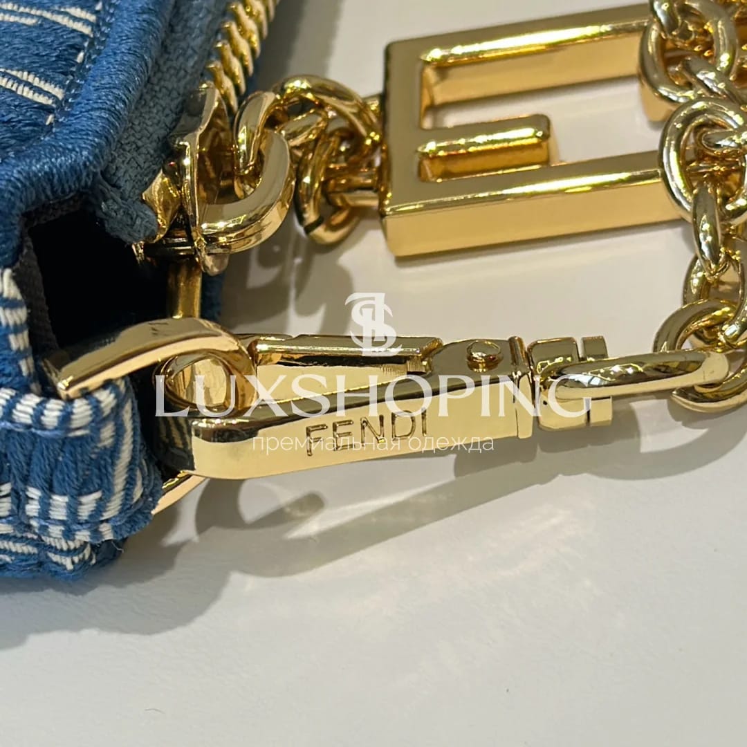 Сумка Fendi Baguette синяя 20×3×12 см - фото 7