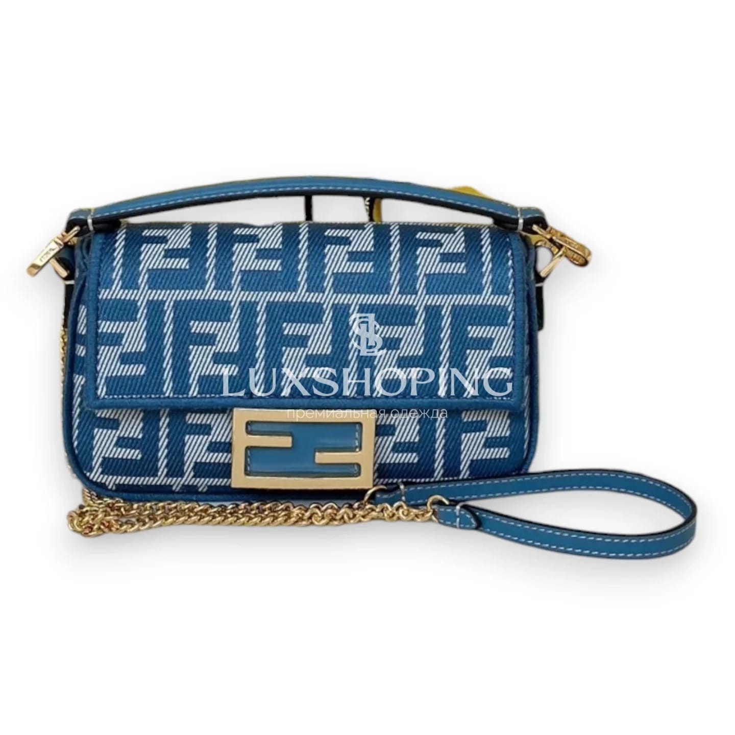 Сумка Fendi Baguette синяя 20×5×11 см