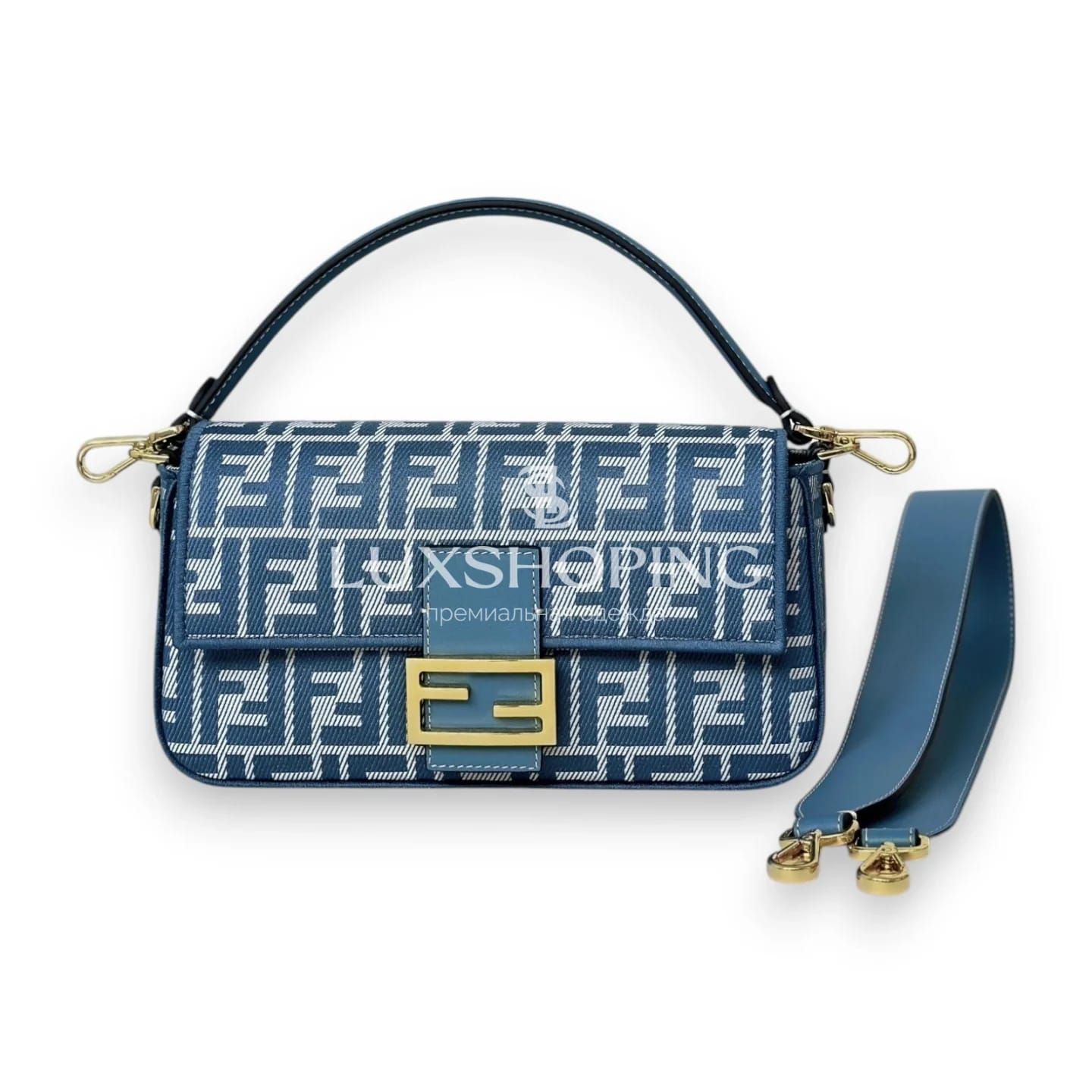 Сумка Fendi Baguette синяя 27×6×15 см