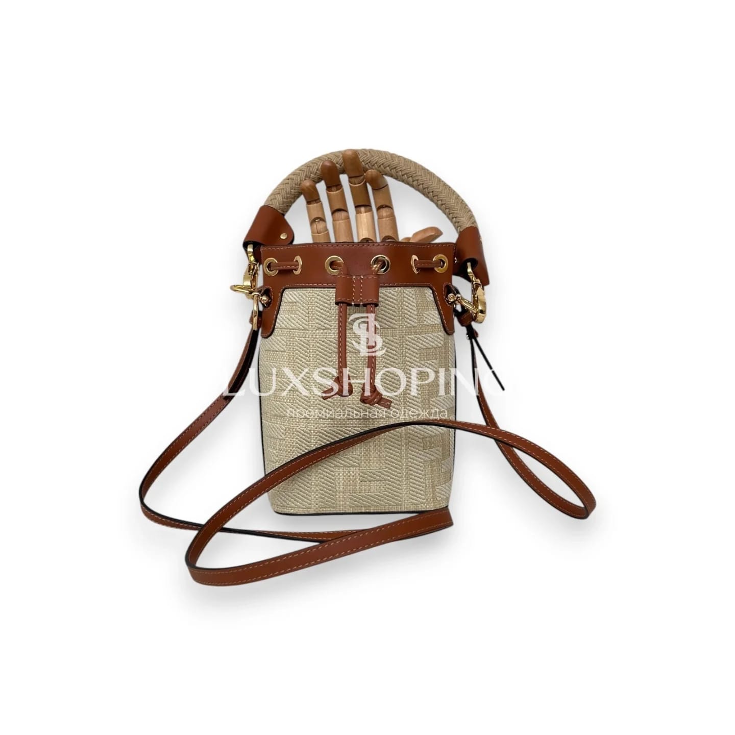 Сумка Fendi мини-ведерко песочная 12×18×10 см