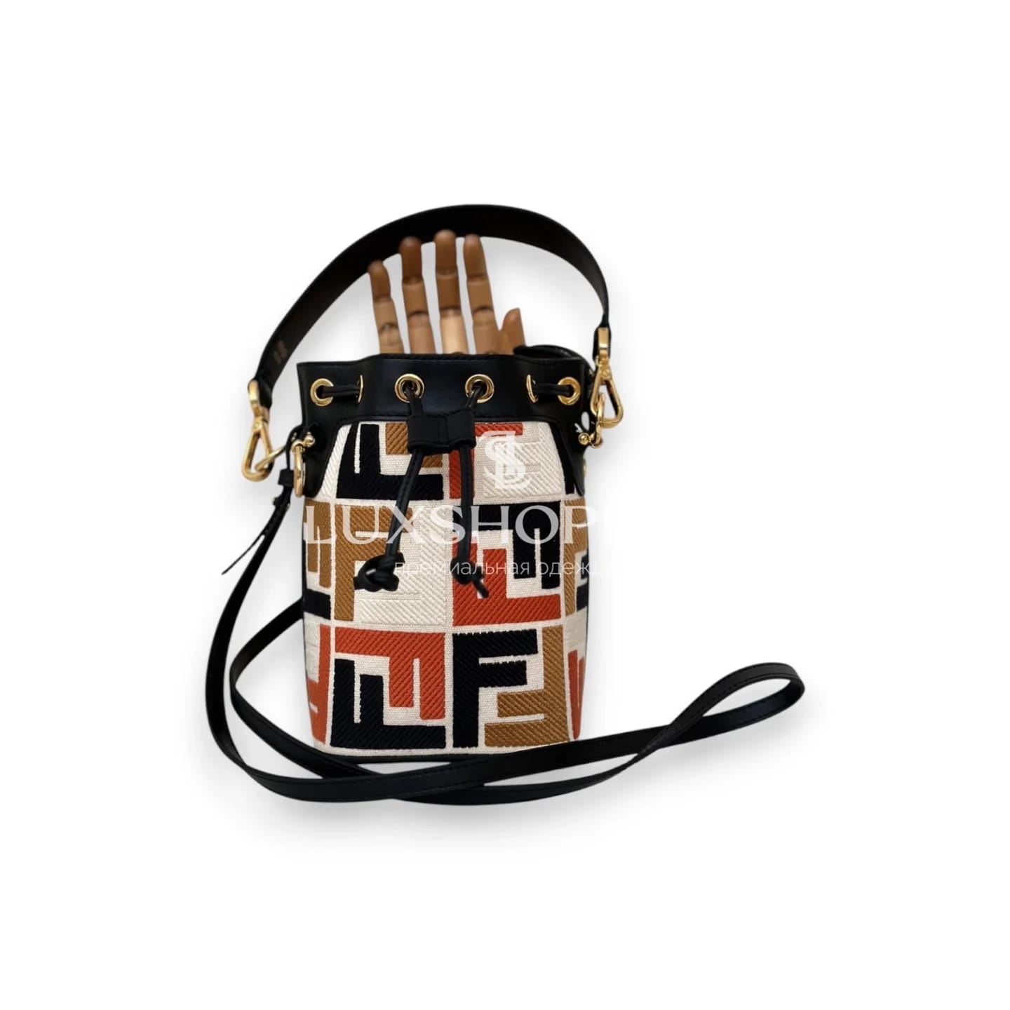 Сумка Fendi мини-ведро 12×18×10 см песочная