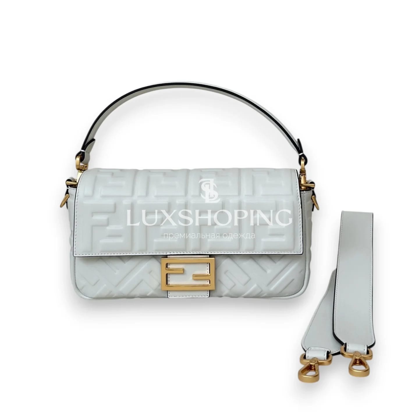 Сумка Fendi Baguette белая 27×13×5 см