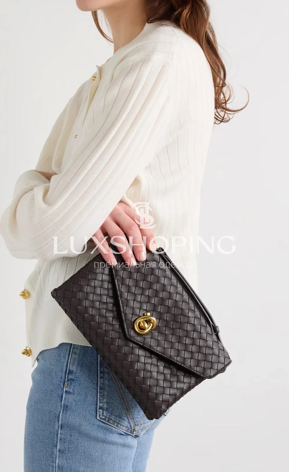 BOTTEGA VENETA | Сумка Knot Lock из плетеной кожи, черная - фото 2