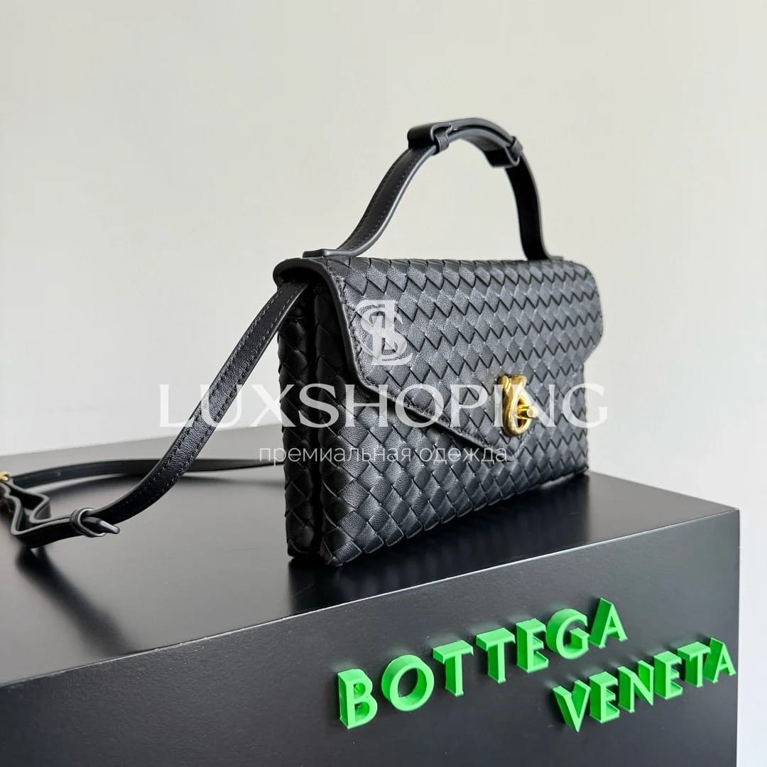BOTTEGA VENETA | Сумка Knot Lock из плетеной кожи, черная - фото 7