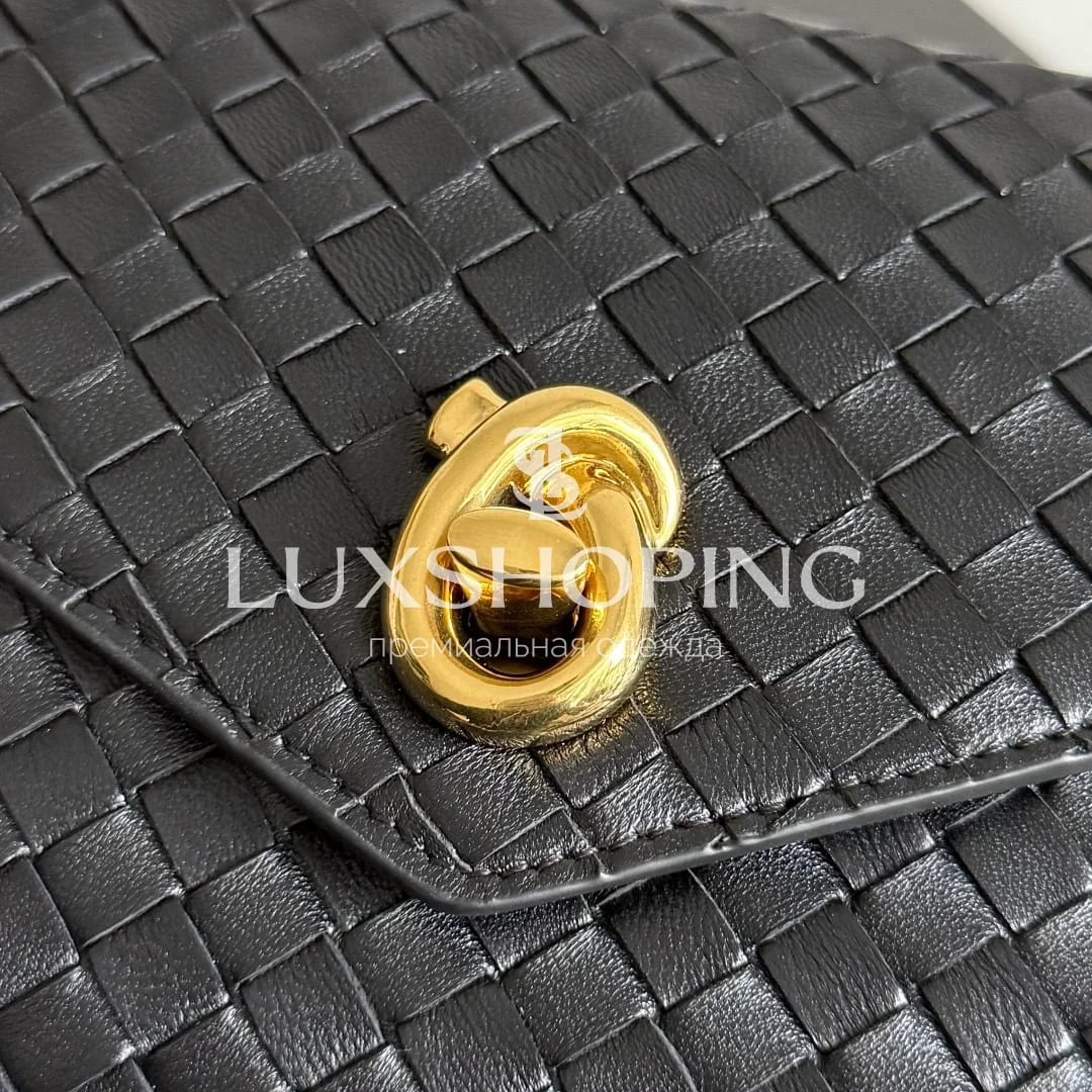 BOTTEGA VENETA | Сумка Knot Lock из плетеной кожи, черная - фото 9