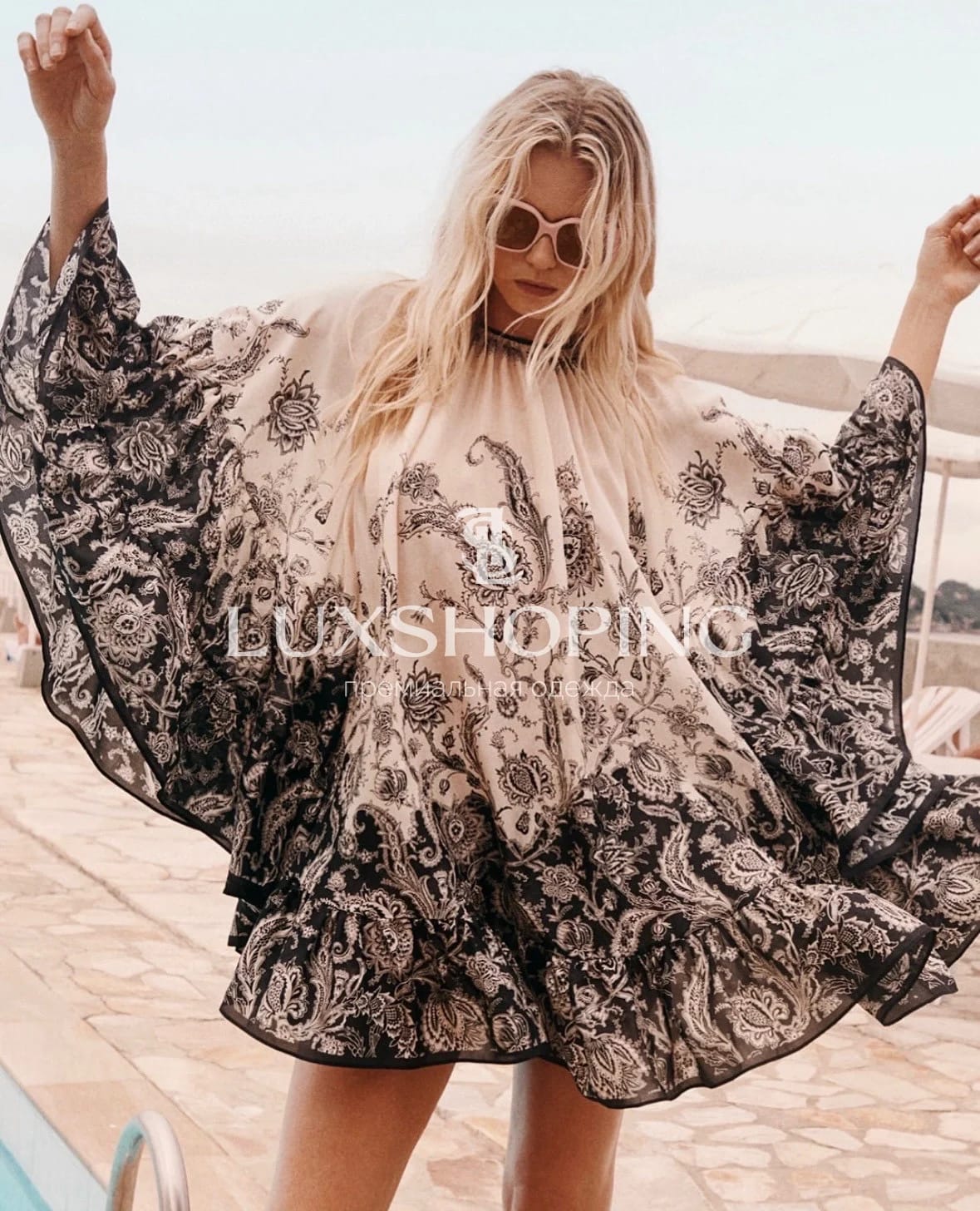 Zimmermann Платье Rhiannon Lantern из натурального шелка с черно-кремовым цветочным принтом - фото 4