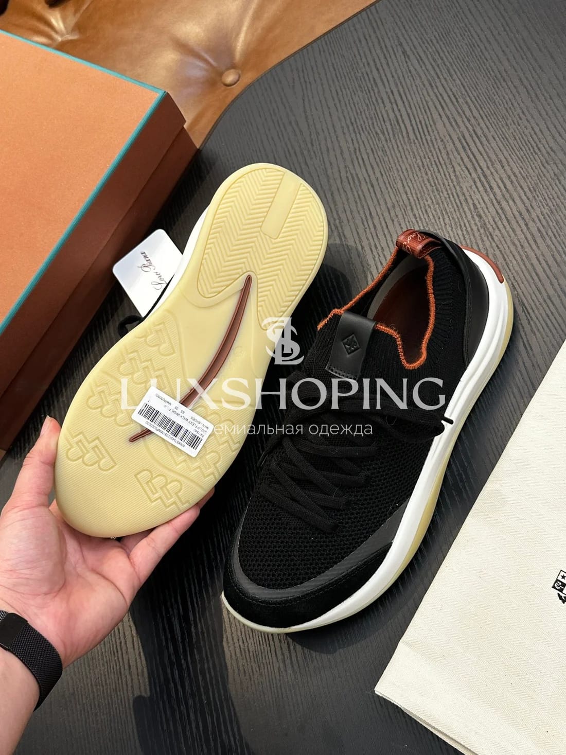 Чёрные кроссовки Loro Piana 410 Walk Wish - фото 8