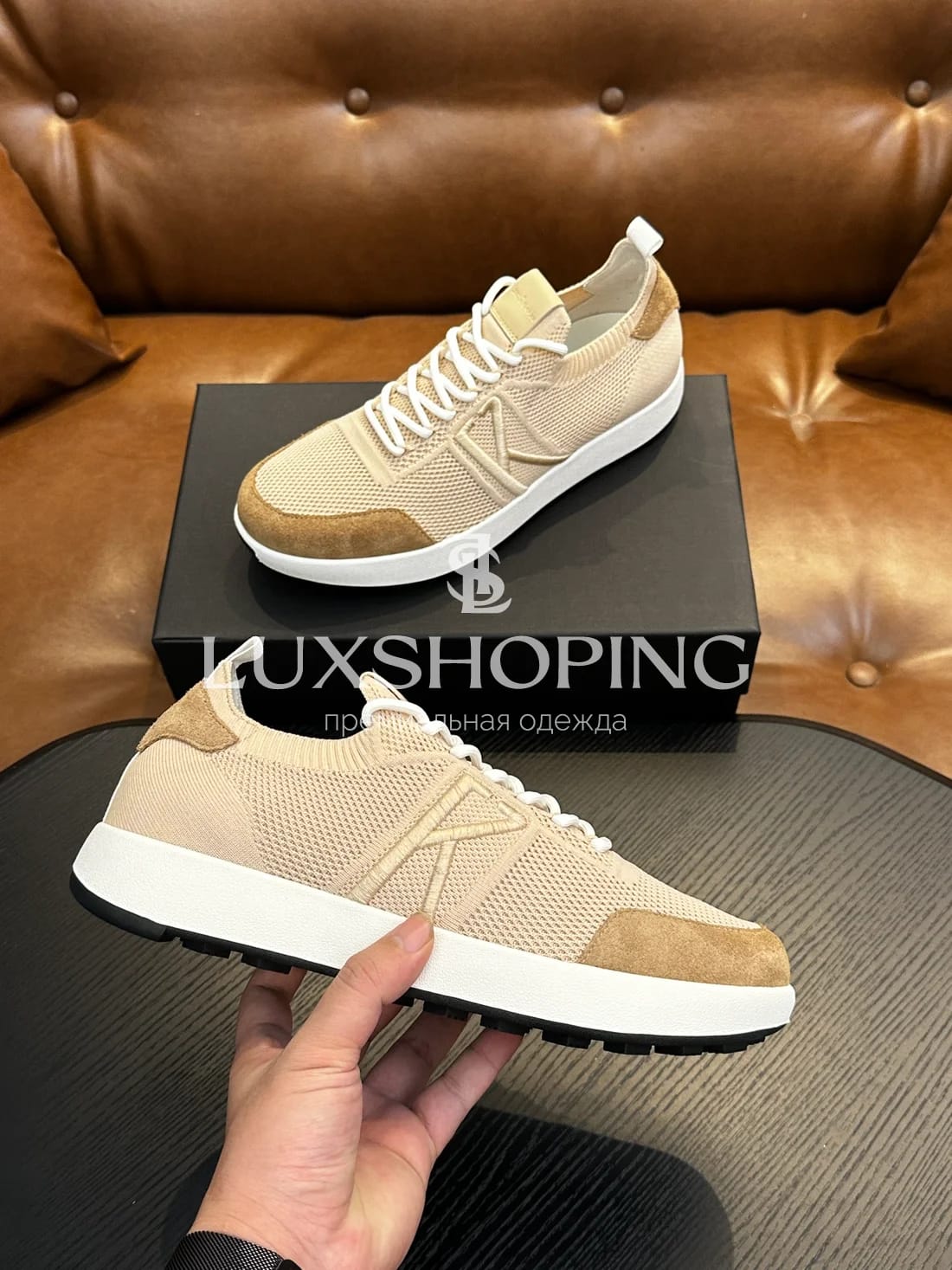 Бежевые кроссовки Kiton Mesh - фото 4
