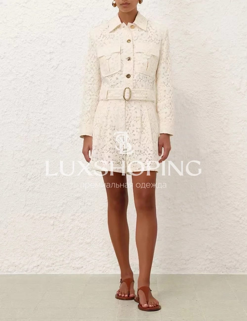 Комплект Zimmermann "Illuminate" из кружева: укороченный жакет и шорты - фото 2