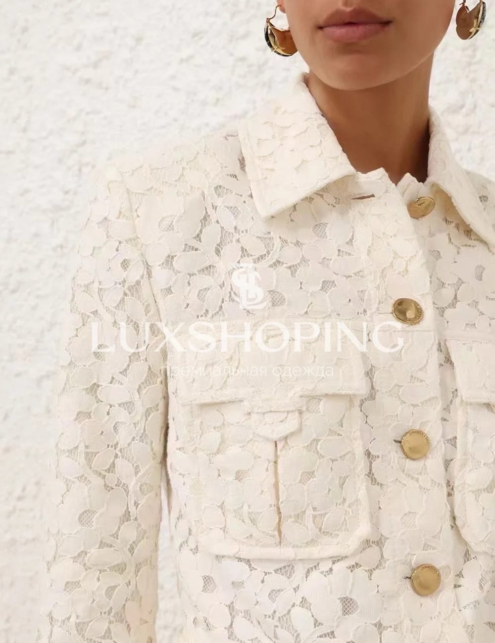Комплект Zimmermann "Illuminate" из кружева: укороченный жакет и шорты - фото 6