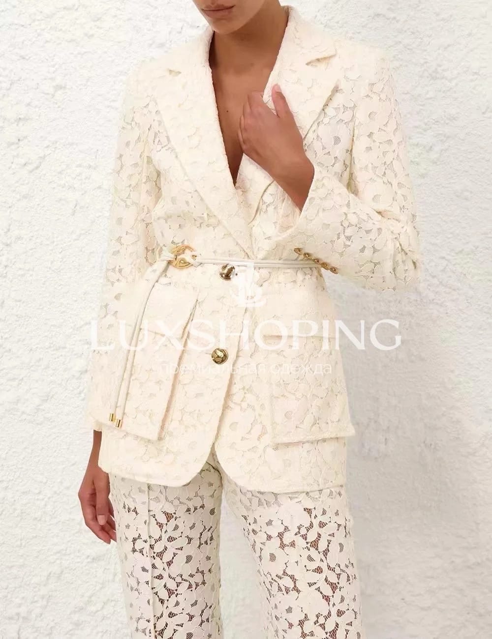 Костюм Zimmermann "Illuminate Lace"  жакет и брюки из кружева цвета крем - фото 3