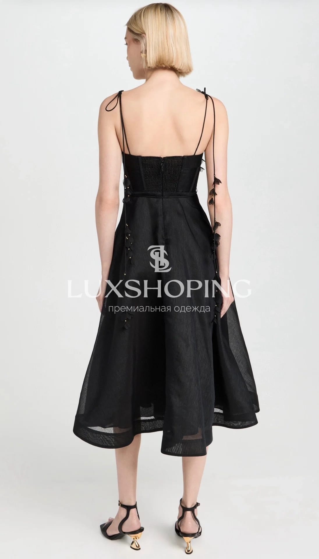 Платье Zimmermann "Natura Corset Dress" — черное миди из льна и шелка с корсетным лифом - фото 12